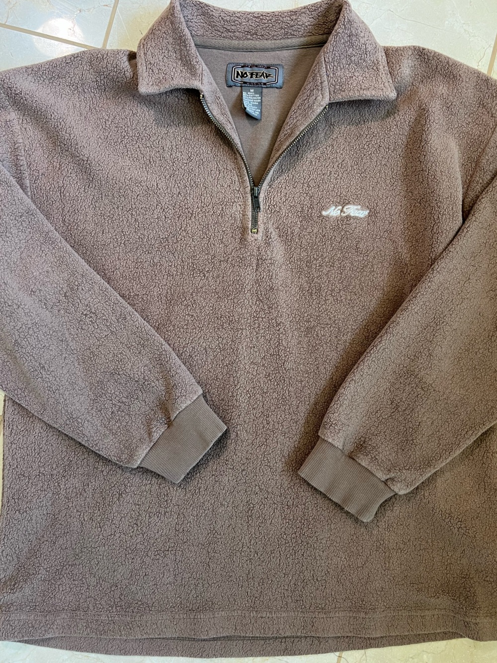 Vintage 90s No Fear Quarter Zip Teddy Fleece Pullover Jacket Brown Men's Medium